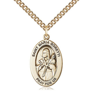 14kt Gold Saint Maria Goretti Medal Engraved Catholic Saint Jewelry