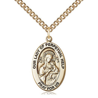 14kt Gold Our Lady of Perpetual Help Medal Engraved Catholic Saint Jewelry