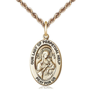 14kt Gold Our Lady of Perpetual Help Medal Engraved Catholic Saint Jewelry