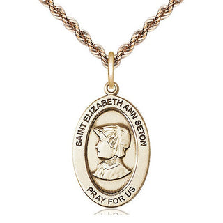 14kt Gold Saint Elizabeth Ann Seton Medal Engraved Catholic Saint Jewelry