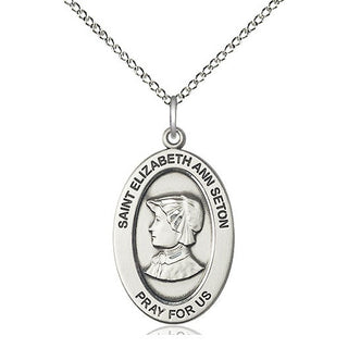 Sterling Silver Saint Elizabeth Ann Seton Medal & Necklace Set Engraved Catholic Saint Jewelry