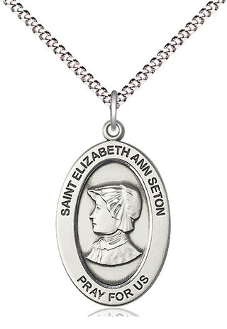 Sterling Silver Saint Elizabeth Ann Seton Medal & Necklace Set Engraved Catholic Saint Jewelry