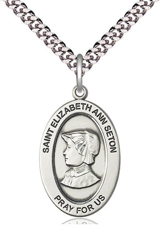 Sterling Silver Saint Elizabeth Ann Seton Medal & Necklace Set Engraved Catholic Saint Jewelry
