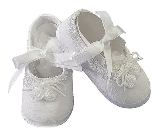 Baptism Shantung Ballerina Slipper with Elegant Venise Trim - SALE - Small