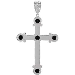 14K White Natural Black Onyx Cross Pendant