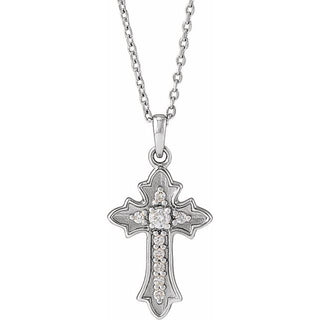 14K White .08 CTW Natural Diamond Vintage-Inspired Cross 16-18" Necklace