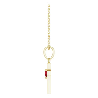 14K Yellow Natural Mozambique Garnet Heart Cross 16-18" Necklace