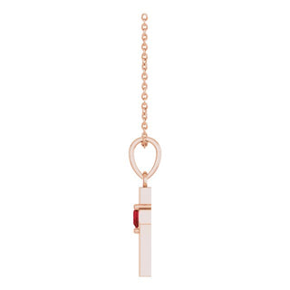 14K Rose Natural Mozambique Garnet Heart Cross 16-18" Necklace