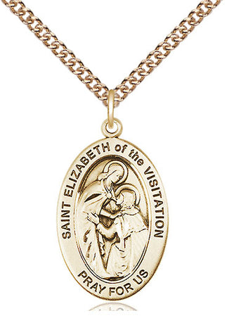 14kt Gold Saint Elizabeth of the Visitation Medal Engraved Catholic Saint Jewelry