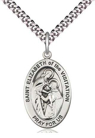 Sterling Silver Saint Elizabeth of The Visitatio Medal & Necklace Set Engraved Catholic Saint Jewelry