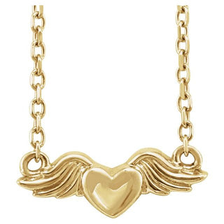 14K Yellow Heart with Angel Wings 18" Necklace