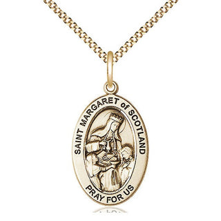 14K Gold-Filled Saint Margaret of Scotland Medal & Necklace Set Engraved Catholic Saint Jewelry