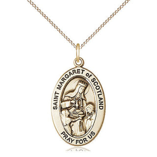 14kt Gold Saint Margaret of Scotland Medal Engraved Catholic Saint Jewelry