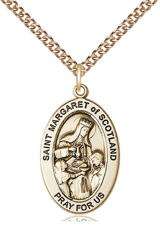 14kt Gold Saint Margaret of Scotland Medal Engraved Catholic Saint Jewelry