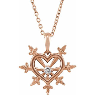 14K Rose .03 CT Natural Diamond Heart & Daggers 16-18" Necklace