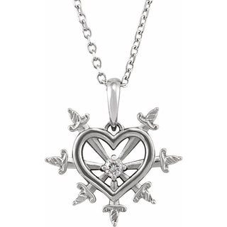 14K White .03 CT Natural Diamond Heart & Daggers 16-18" Necklace