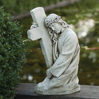 17.75-Inch Jesus Holding Cross Garden Statue