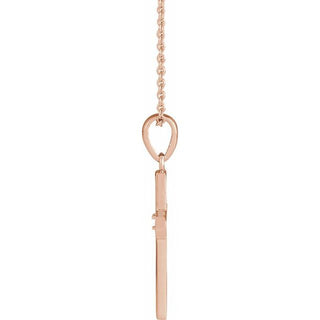 14K Rose .015 CT Natural Diamond Engravable Cross 16-18" Necklace