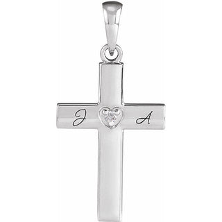 Sterling Silver .015 CT Natural Diamond Engravable Cross Pendant