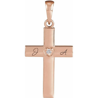14K Rose .015 CT Natural Diamond Engravable Cross Pendant