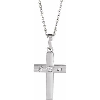 Sterling Silver .015 CT Natural Diamond Engravable Cross 16-18" Necklace