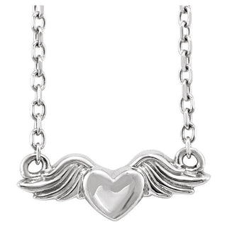 Platinum Heart with Angel Wings 18" Necklace