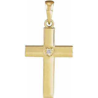 14K Yellow .015 CT Natural Diamond Engravable Cross Pendant