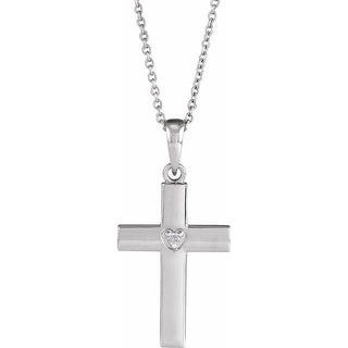 Platinum .015 CT Natural Diamond Engravable Cross 16-18" Necklace