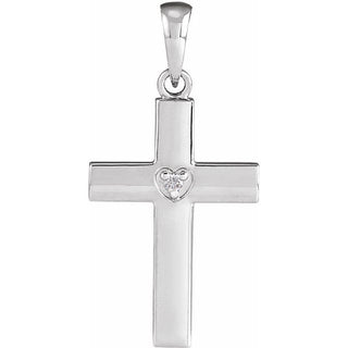 14K White .015 CT Natural Diamond Engravable Cross Pendant