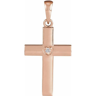 14K Rose .015 CT Natural Diamond Engravable Cross Pendant