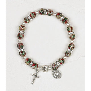 4-pack - Red Cloisonne Stretch Bracelets with Strass Crystals