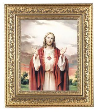 Sacred Heart In Antique Gold Frame 10.25X12.25" 8X10 Print