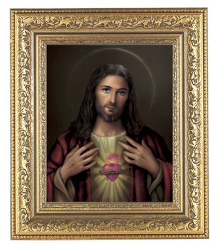 Sacred Heart In Antique Gold Frame 10.25X12.25" 8X10 Print