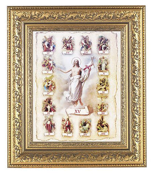 Stations Of The Cross In Gold Frame 10.25X12.25" 8X10 Print
