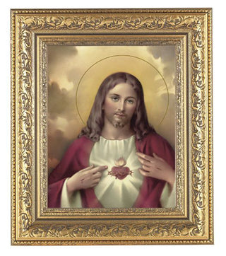 Sacred Heart In Antique Gold Frame 10.25X12.25" 8X10 Print