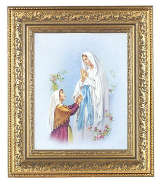 Our Lady Lourdes In Antique Gold Frame 10.25X12.25" 8X10 Print