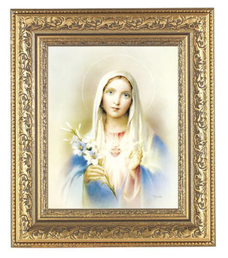 Immaculate Heart Of Mary, 8X10 Antique Gold Frame 10.25X12.25