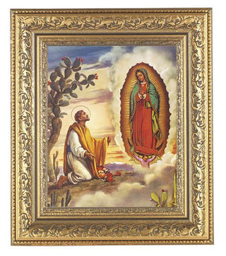 Our Lady Of Guadalupe with Juan Diego Antique Gold Frame 10.25X12.25" 8X10
