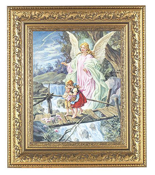Guardian Angel In Antique Gold Frame 10.25X12.25" 8X10 Print