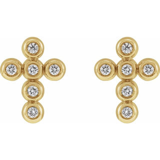 14K Yellow Imitation Cubic Zirconia Cross Earrings