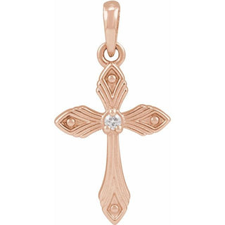 14K Rose .015 CT Natural Diamond Cross Pendant