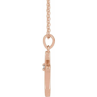 14K Rose .015 CT Natural Diamond Cross 16-18" Necklace