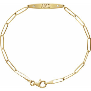 14K Yellow .015 CTW Natural Diamond Engravable Curved Bar 7" Bracelet
