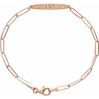14K Rose .015 CTW Natural Diamond Engravable Curved Bar 7" Bracelet