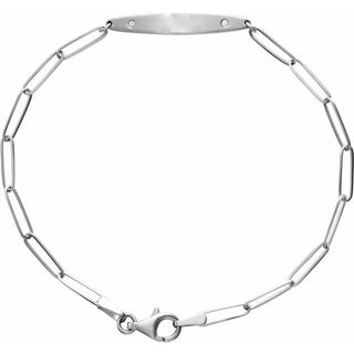 14K White .015 CTW Natural Diamond Engravable Curved Bar 7" Bracelet