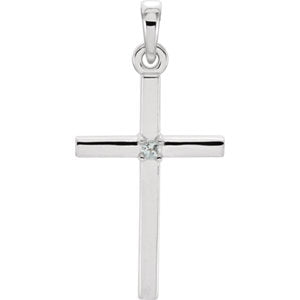 14K White 22.65x11.4 MM Aquamarine Cross Pendant