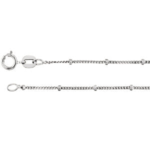 18-inch Beaded Curb Chain with Spring Ring - 14K White Gold