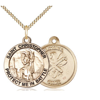 14kt Gold Filled Saint Christopher National Guard Medal Catholic Jewelry
