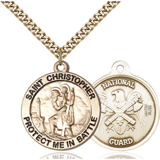 14kt Gold Filled Saint Christopher National Guard Medal Catholic Jewelry