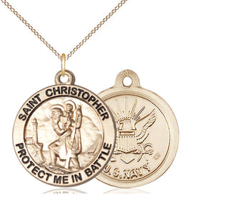 14kt Gold Filled Saint Christopher Navy Medal Catholic Jewelry